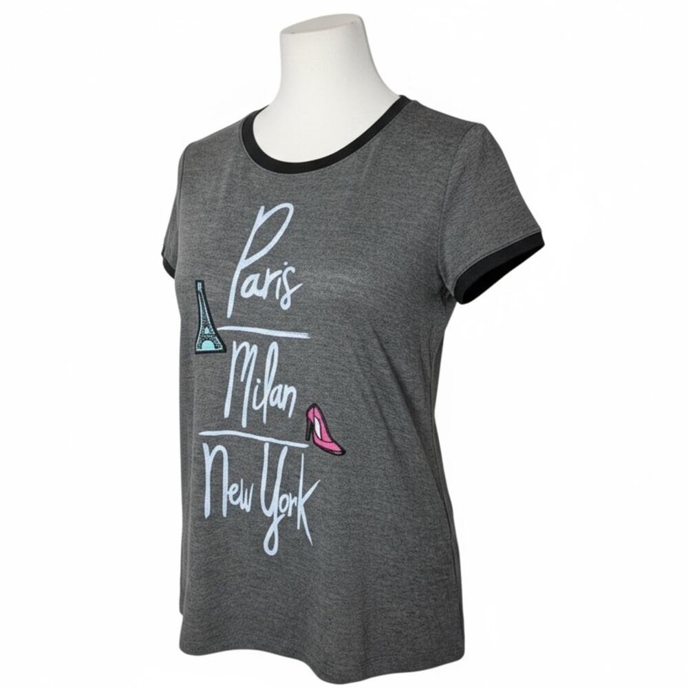 The Print Shop Short Sleeve Gray Paris New York Milan Graphic Tee Sz L NWT